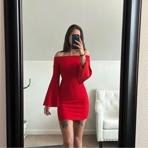 BCBGeneration Red Off-Shoulder Long Bat Wing Sleeve Mini Dress in size XS